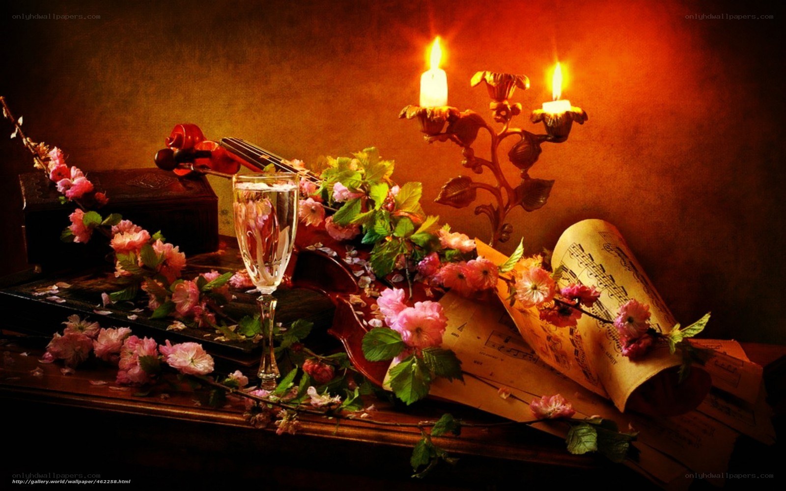 Violin and flowers still life
