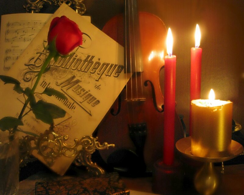 Violin and Rose on Table