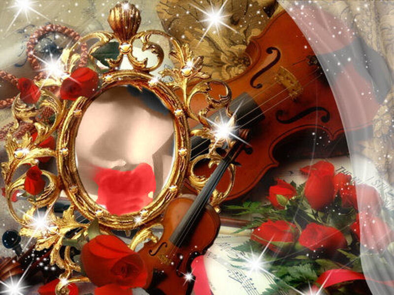 Violin and roses collage