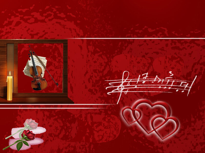 Violin and roses on red