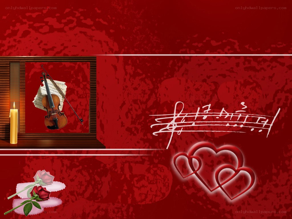 Violin and roses on red