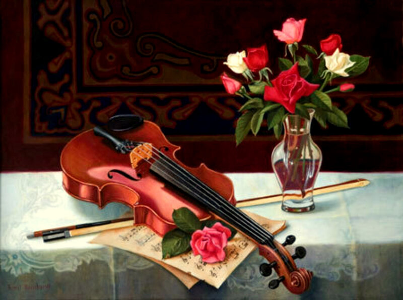 Violin and roses still life