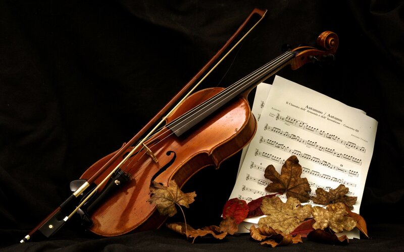 Violin and Sheet Music — Brown, Dramatic, Autumn