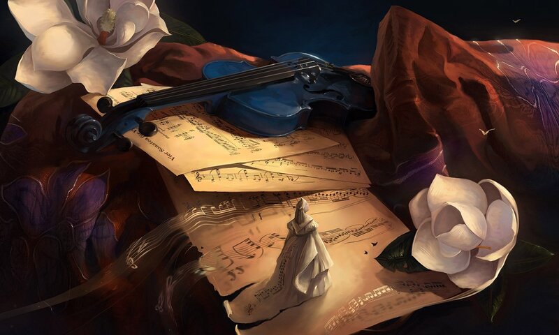 Violin and sheet music still life