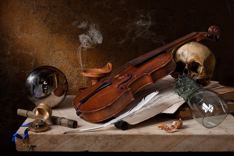 Violin and Skull Still Life
