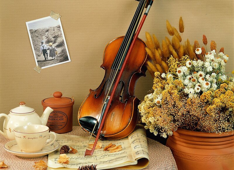 Violin and Tea Set