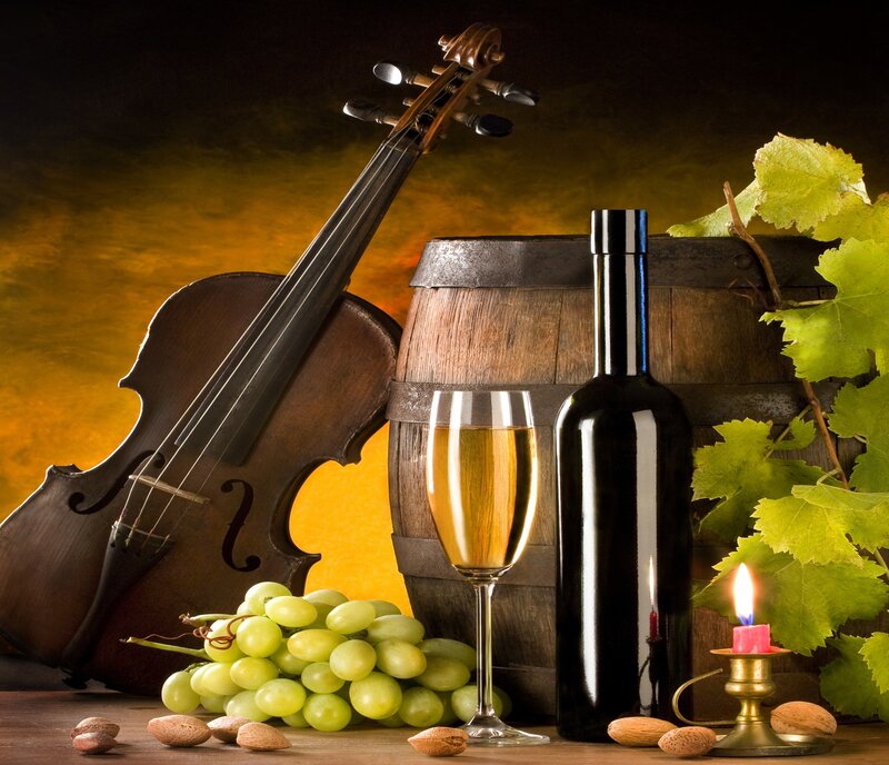 Violin and Wine Still Life — Brown