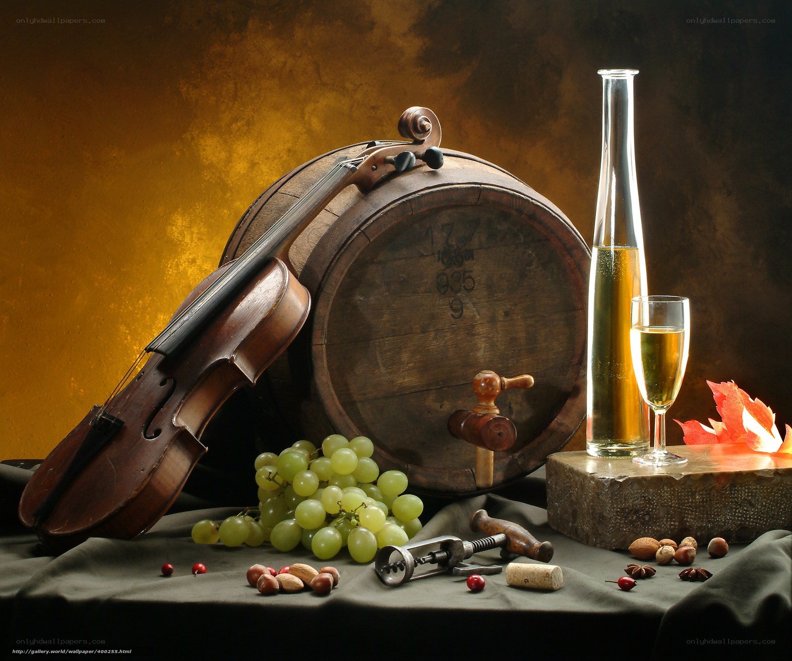 Violin and wine still life