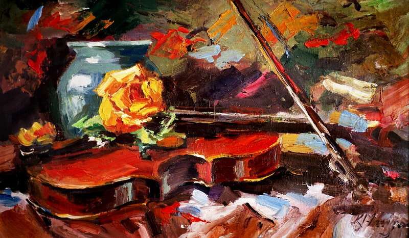 Violin and Yellow Rose