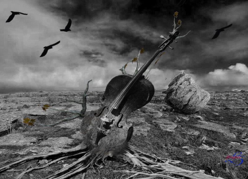 Violin in Barren Landscape