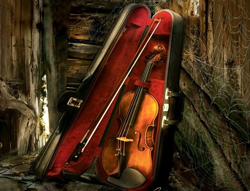 Violin in Case — Red, Dramatic