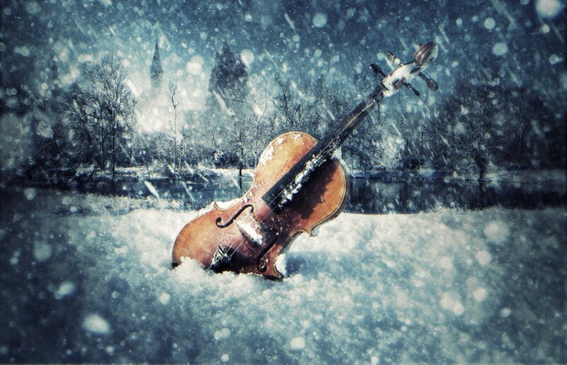 Violin in Snow — Blue