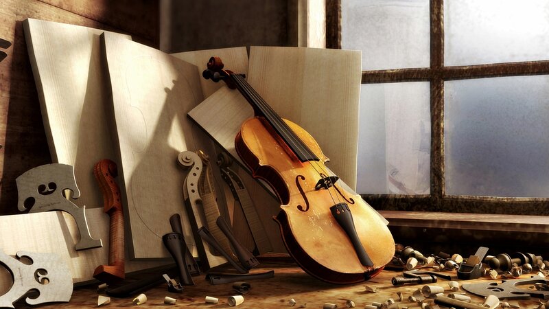 Violin in Workshop — Brown