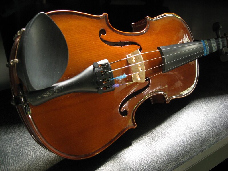 Violin on a leather surface