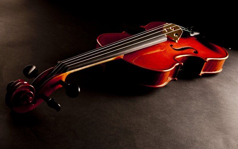 Violin on Dark Surface — Red