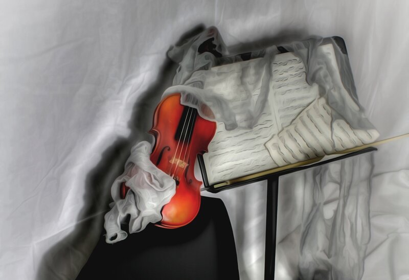 Violin on Music Stand — Red