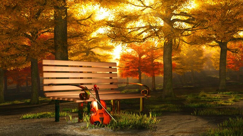 Violin on Park Bench