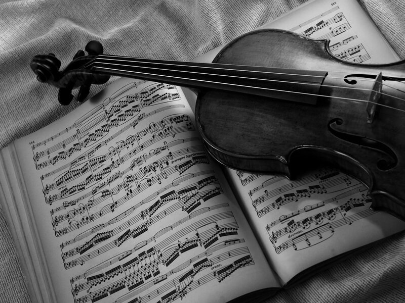 Violin on Sheet Music — Black
