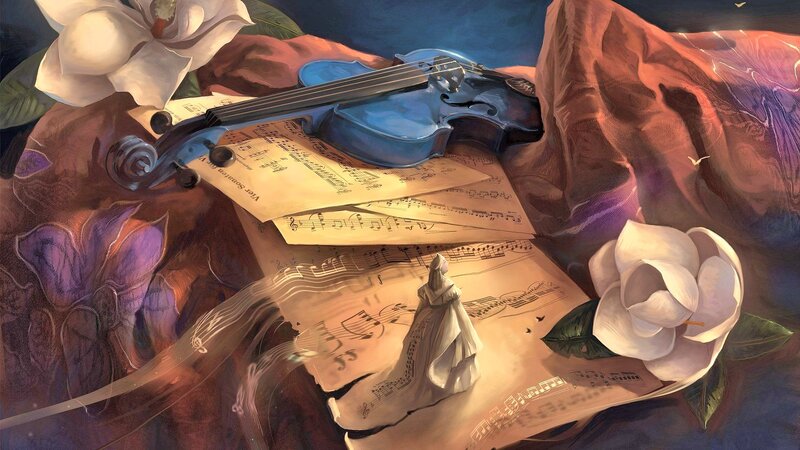Violin on Sheet Music — Blue, Serene