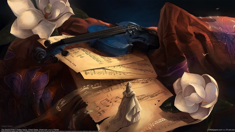 Violin on Sheet Music — Blue