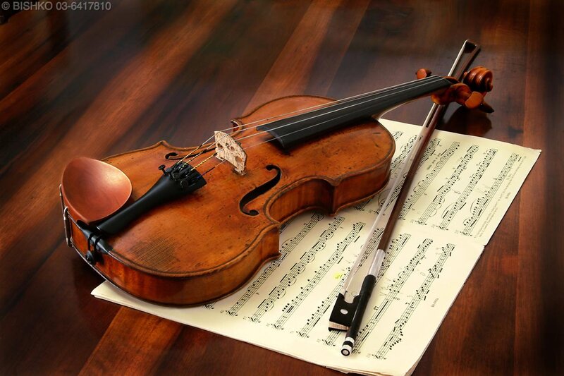 Violin on Sheet Music — Brown, Calm, Photograph