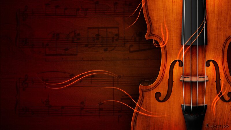 Violin on Sheet Music — Brown, Dramatic, Digital Art, Sheet Music, Music Notes, Glowing Lines, Orange