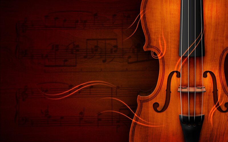 Violin on Sheet Music — Brown, Dramatic, Digital Art, Sheet Music, Strings