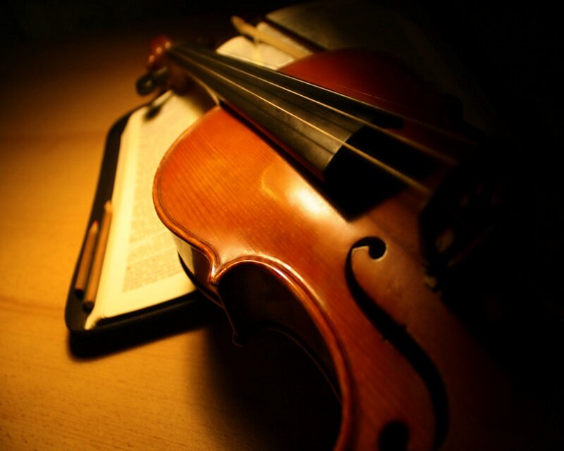 Violin on Sheet Music — Brown, Dramatic, Night