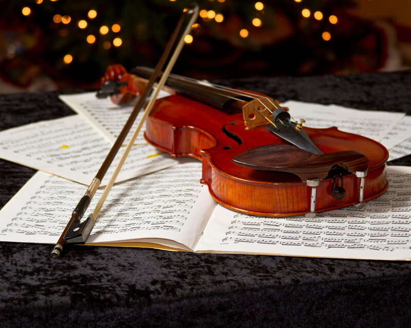 Violin on Sheet Music — Brown, Festive