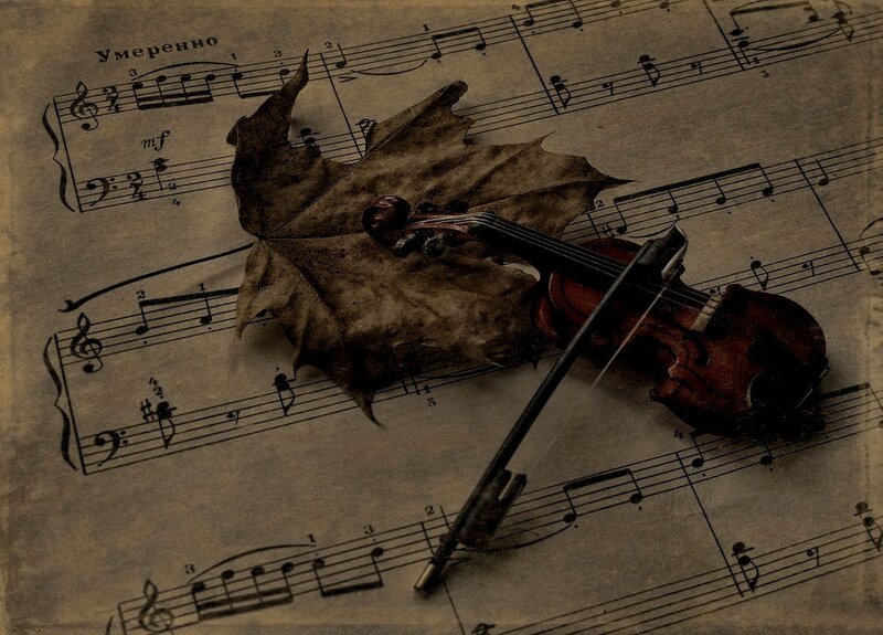 Violin on Sheet Music — Brown, Melancholic