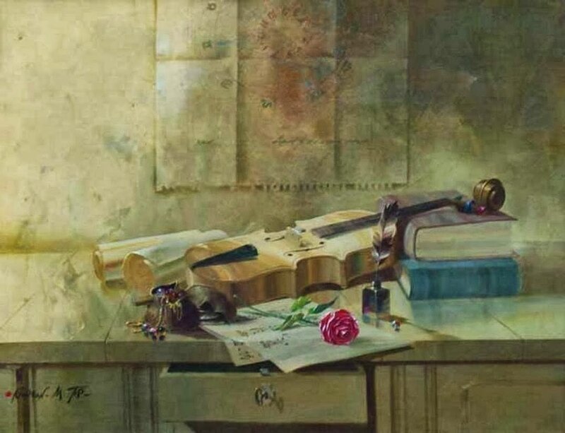 Violin on Table — Brown