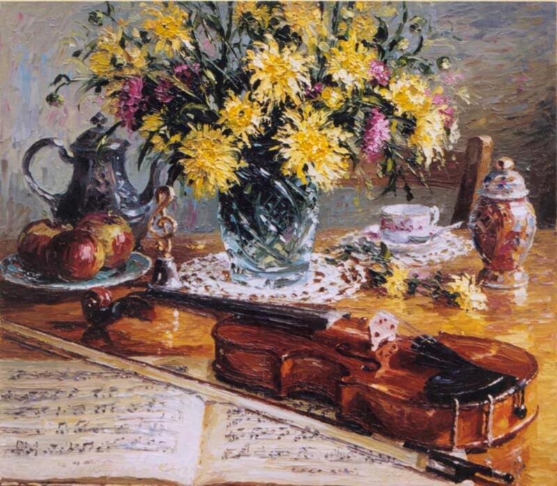 Violin on Table — Yellow