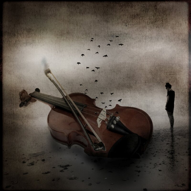 Violin on Wet Ground