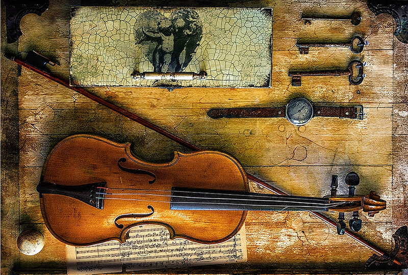 Violin on Wooden Surface — Brown, Nostalgic