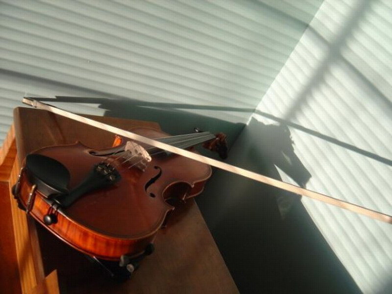 Violin on Wooden Surface — Brown