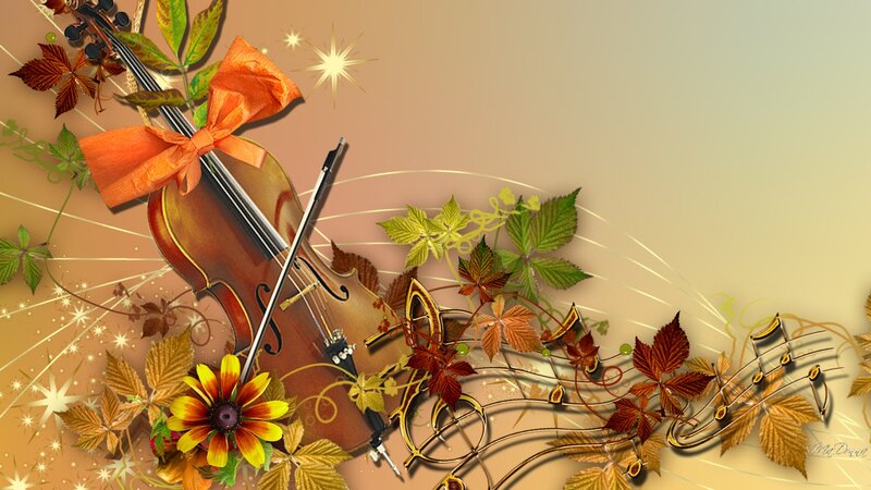 Violin with Autumn Leaves — Brown