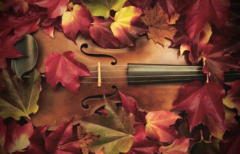 Violin with Autumn Leaves — Red