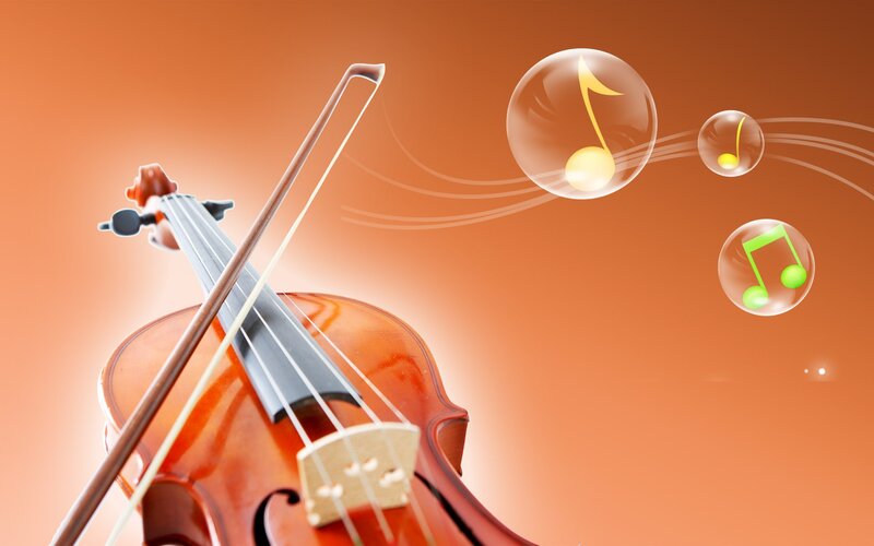 Violin with Bow — Orange, Musical