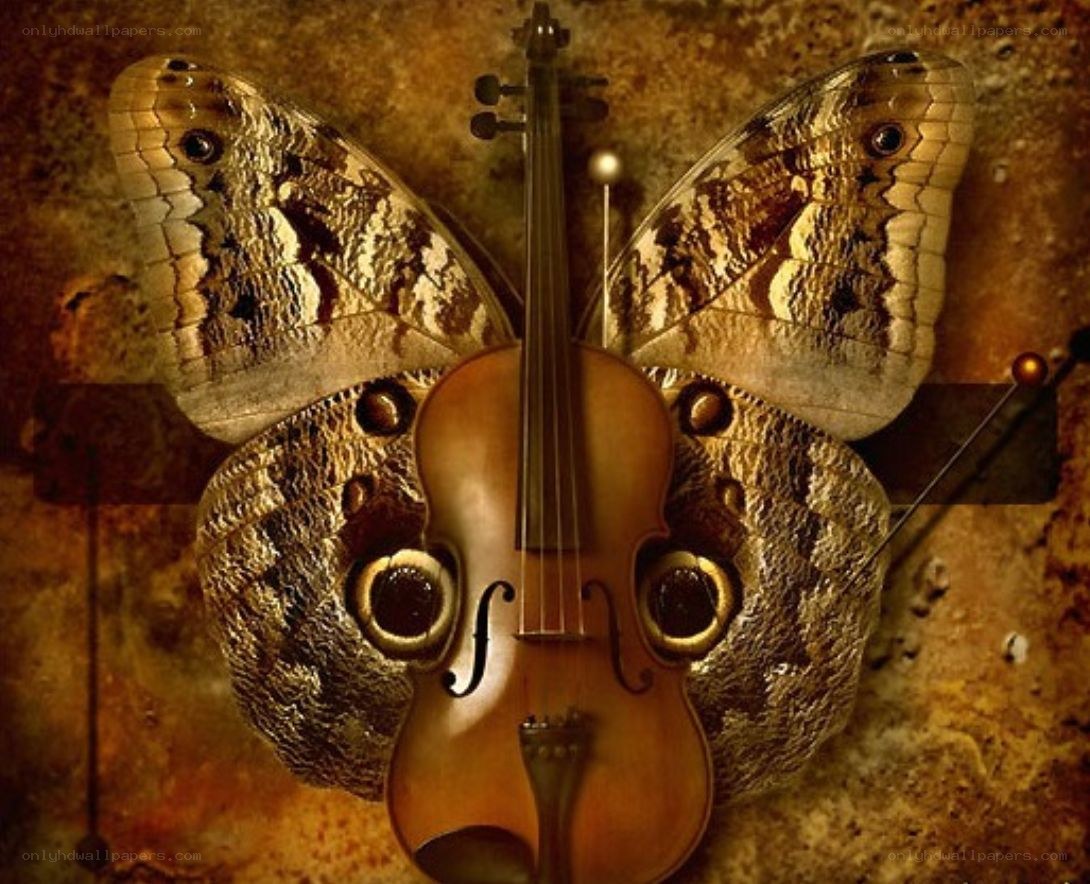 Violin with butterfly wings