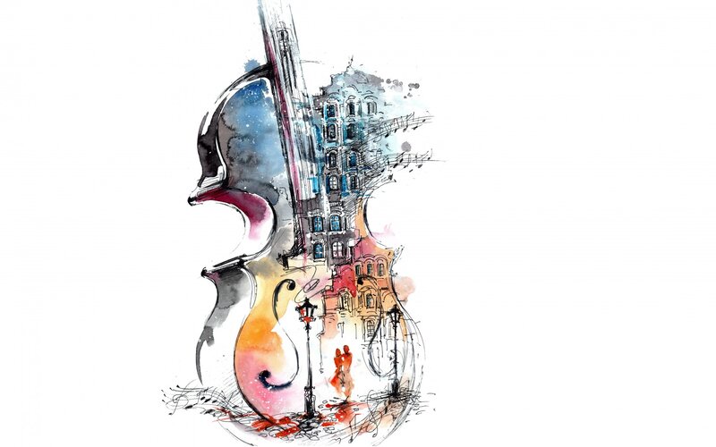Violin with Cityscape