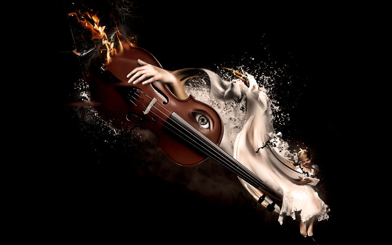 Violin with eye and child