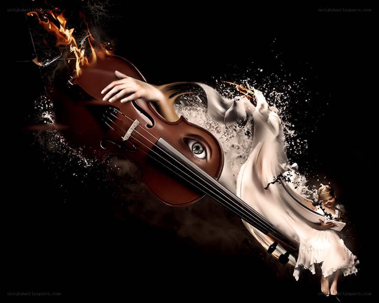 Violin with eye and child