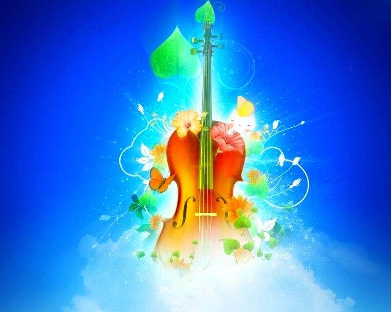 Violin with Flowers — Blue, Dreamy