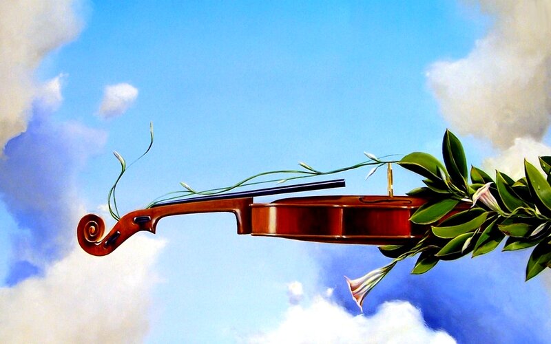Violin with Flowers — Blue, Serene