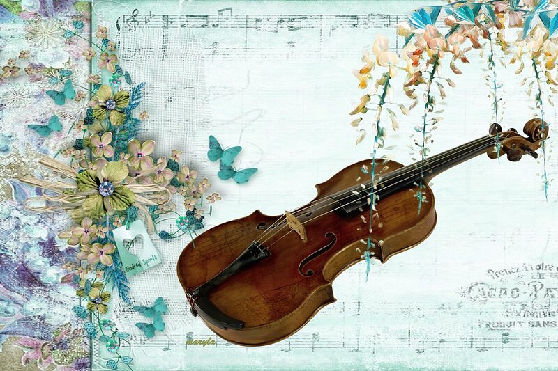 Violin with Flowers — Blue