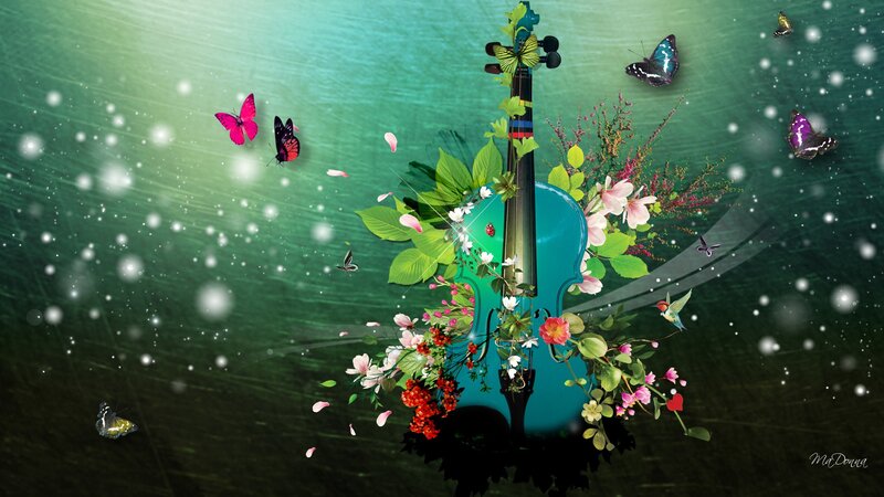 Violin with Flowers — Green