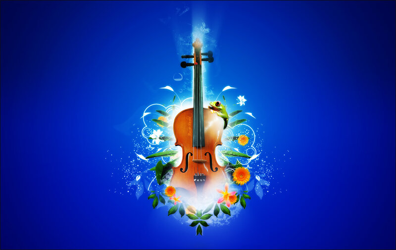 Violin with Frog and Flowers