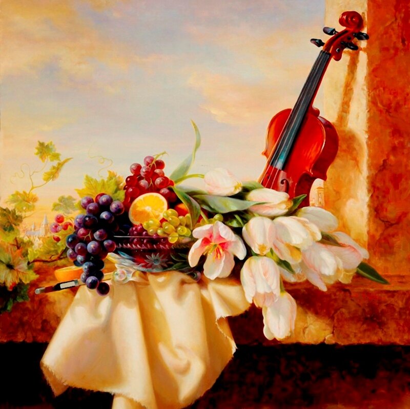 Violin with Fruit and Flowers