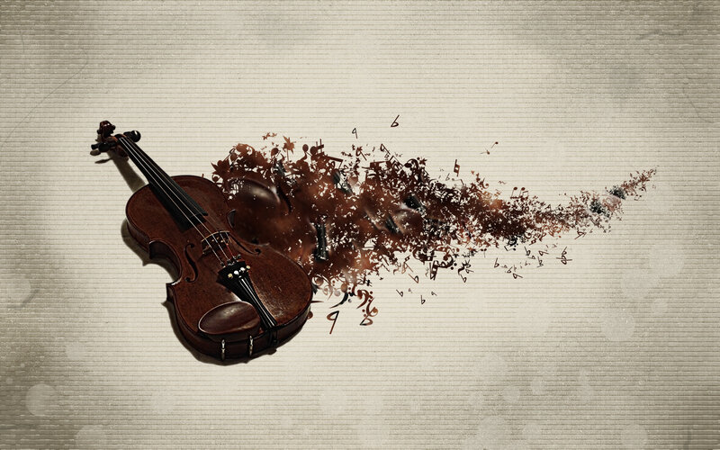 Violin with Music Notes — Brown