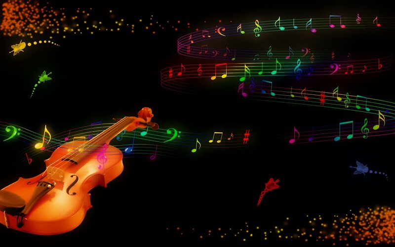 Violin with musical notes